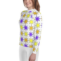 Ann Gertrude "Sunny Skies" Girls Youth Rash Guard - Purple