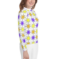 Ann Gertrude "Sunny Skies" Girls Youth Rash Guard - Purple