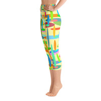 Ann Gertrude "Ponds Paradise" Yoga Capri Legging with Pocket - Yellow