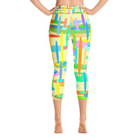Ann Gertrude "Ponds Paradise" Yoga Capri Legging with Pocket - Yellow