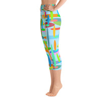 Ann Gertrude "Ponds Paradise" Yoga Capri Legging with Pocket - Blue