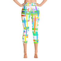 Ann Gertrude "Ponds Paradise" Yoga Capri Legging with Pocket - White