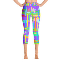 Ann Gertrude "Ponds Paradise" Yoga Capri Legging with Pocket - Purple 