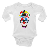 Ann Gertrude Clown Long Sleeve Bodysuit 6M to 18M (Black Hat & Glasses)