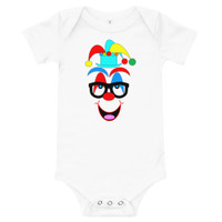 Ann Gertrude Clown Short Sleeve Onesie 3M to 24M (Teal Hat & Black Glasses)