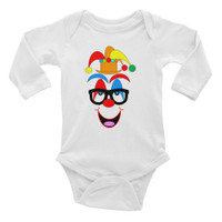 Ann Gertrude Clown Long Sleeve Bodysuit 6M to 18M (Orange Hat & Black Glasses)