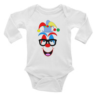 Ann Gertrude Clown Long Sleeve Bodysuit 6M to 18M (Blue Hat & Black Glasses)