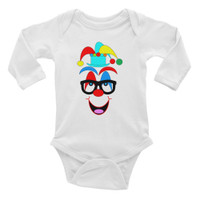Ann Gertrude Clown Long Sleeve Bodysuit 6M to 18M (Teal Hat & Black Glasses)