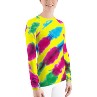 Ann Gertrude "Banana Trail" Tie Dye Women's Long Sleeve Rash Guard