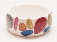 Lucite 1980s Abstract Shapes of Color Block Glitter Bangle Bracelet - Vintage