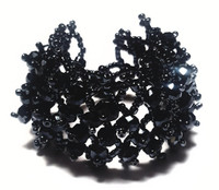 Glittering Crystal-Beaded Basket Weave Deep Navy Bracelet - Vintage 