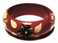 Wooden Bracelet - So Boho Bursting Blossoms in Cherry Bangle - Vintage