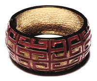 Enamel Bracelet - Raspberry Gold Block Formation Bangle Bracelet - Vintage