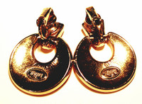 Trifari Crown Smooth Vanilla-Colored Enamel Gold Tone Solar Earrings - Vintage