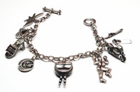 Sterling Silver 8-Charm Toggle Bracelet - Vintage 