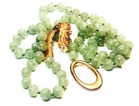 Golden Dragon Head Jade Glass Bead Necklace by Les Bernard - Vintage Rare