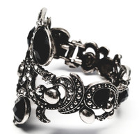 Sol 074 Lucite Onyx and Rhinestone Pewter Metal Statement Clamper Bracelet