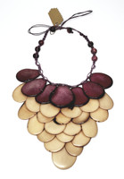 Tagua Nut Ivory Plum Vanilla Scalloped Bib Necklace 