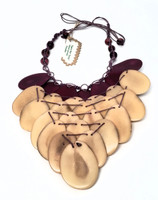 Tagua Nut Ivory Plum Vanilla Scalloped Bib Necklace 