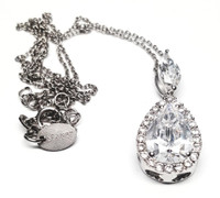 Stauer Sterling Silver DiamondAura Big Teardrop Heart Cut Out Pendant Necklace - Vintage