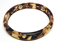 Bakelite Butterscotch Chocolate Reverse Hand Carved Roses Bangle Bracelet - Vintage