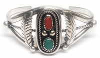 J. M. Haley Sterling Silver Turquoise Coral Cuff Bracelet - Vintage