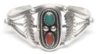 J. M. Haley Sterling Silver Turquoise Coral Cuff Bracelet - Vintage