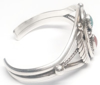 J. M. Haley Sterling Silver Turquoise Coral Cuff Bracelet - Vintage