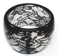 Lucite Material Girl Black Lace Wide Bangle Bracelet - Vintage 