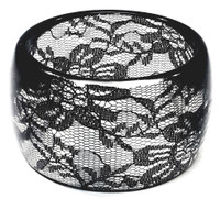 Lucite Material Girl Black Lace Wide Bangle Bracelet - Vintage 