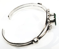 Taxco Sterling Silver Pebbled Malachite Heart Cuff Bracelet - Vintage 1950s