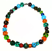 Colorful Murano Glass Embossed Painted Beads Graduated Necklace - Vintage 