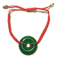 Natural Jade Disc Red Drawstring Bracelet - Vintage