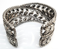 John Hardy Sterling Silver Wide Solid Dimensional Petal Cuff Bracelet - Vintage 