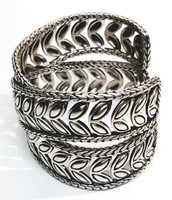 John Hardy Sterling Silver Wide Solid Dimensional Petal Cuff Bracelet - Vintage 