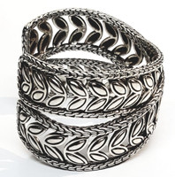 John Hardy Sterling Silver Wide Solid Dimensional Petal Cuff Bracelet - Vintage 