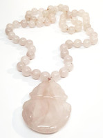 Natural Pink Jade Carved Peach Graduated Ball Necklace - Vintage