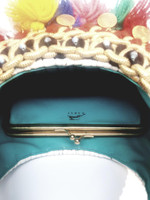 Koret Bombshell Colorful Yarn White Wicker Gold Coins Purse - Vintage 1950s Deadstock Rare 