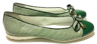 Souliers Gerard Green and White Striped Leather Ballerina with a Bow Flats by Souliers Gerard - Size US 9 - Vintage Deadstock