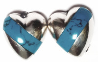 Orquidia Sterling Silver Turquoise Stone Inlay Solid Heart Earrings - Vintage 1950s