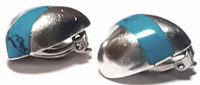 Orquidia Sterling Silver Turquoise Stone Inlay Solid Heart Earrings - Vintage 1950s