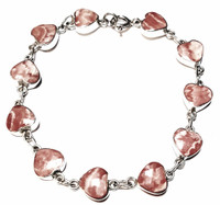 Sterling Silver Rhodochrosite Pink Love Stone Graduated Heart Bracelet - Vintage and Adorable!