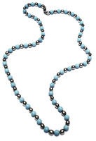 Taxco Sterling Silver Baby Blue Glass Graduated Beads Long Necklace - Vintage