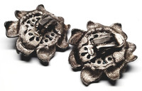 Craft Big Blue Rhinestone Pewter Flower Clip-On Earrings - Vintage