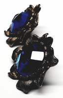 Craft Big Blue Rhinestone Pewter Flower Clip-On Earrings - Vintage