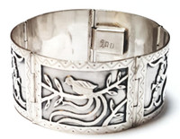 Sterling Silver Maiden Storyteller Wide Bangle Bracelet - Vintage