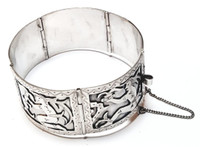 Sterling Silver Maiden Storyteller Wide Bangle Bracelet - Vintage