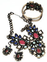NRQ Color Block Faceted Lucite Necklace, Bracelet and Earrings Demi Parure Statement Set - Vintage Deadstock