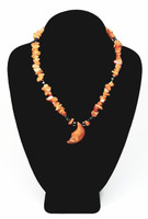 Natural Orange Jade Stones Graduated Carved Moon Face Pendant Necklace - Vintage