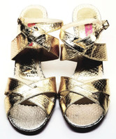 Betsey Johnson Color Block Gold and Silver Leather Cut-Out Wedge Sandals - Size US 7.5-8 - New
